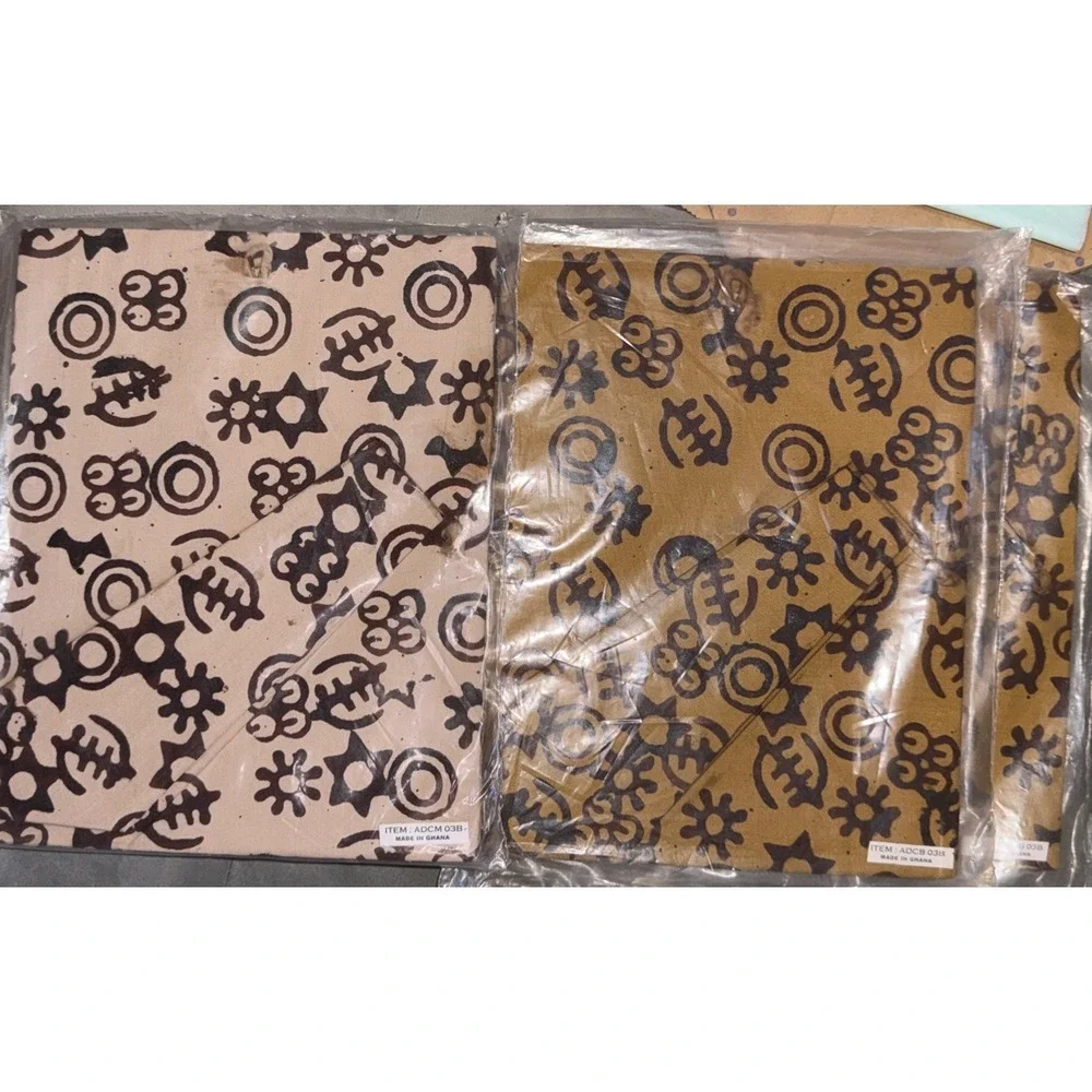 Ghana Adinkra Textile Picture Frames Set 3pc Straw Trim 6.5x4.5 Opening
